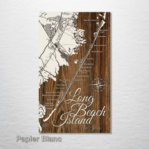 Long Beach Island, New Jersey Street Map Art| Long Beach Island Map Detailed Poster| Home Decor | Wood Engraved Map of Long Beach Island, NJ