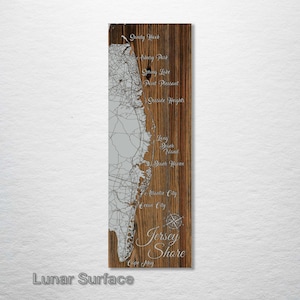 Jersey Shore, New Jersey Whimsical Map Wood Wall Decor Wood Wall Map City Street Map Home Decor Wood Engraved Map of Jersey Shore, NJ Lunar Surface