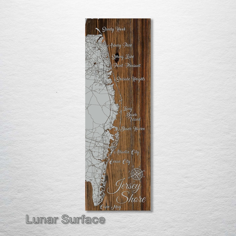 Jersey Shore, New Jersey Whimsical Map Wood Wall Decor Wood Wall Map City Street Map Home Decor Wood Engraved Map of Jersey Shore, NJ Lunar Surface