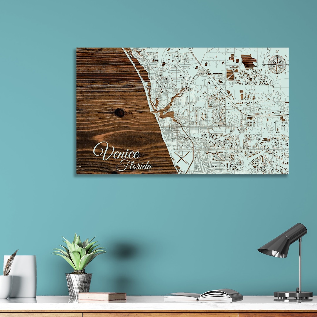 Venice, Florida Street Map Wall Art Wood Wall Decor Home Decor Wood