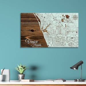 Venice, Florida Street Map | Wall Art| Wood Wall Decor | Home Decor | Wood Wall Map | City Street Map| Wood Engraved Map of Venice, FL