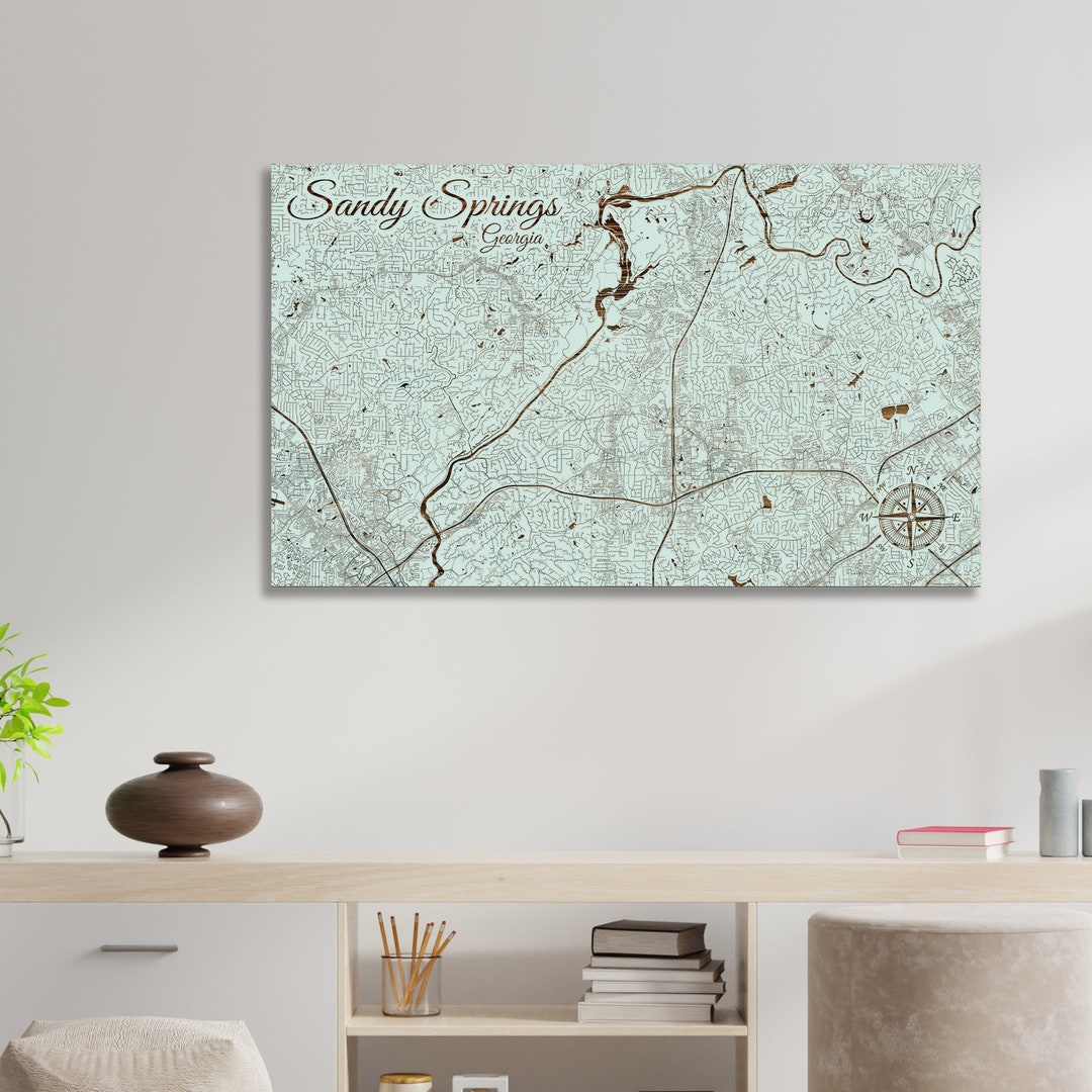 Sandy Springs, Street Map Wood Wall Art Wood Wall Map Wood