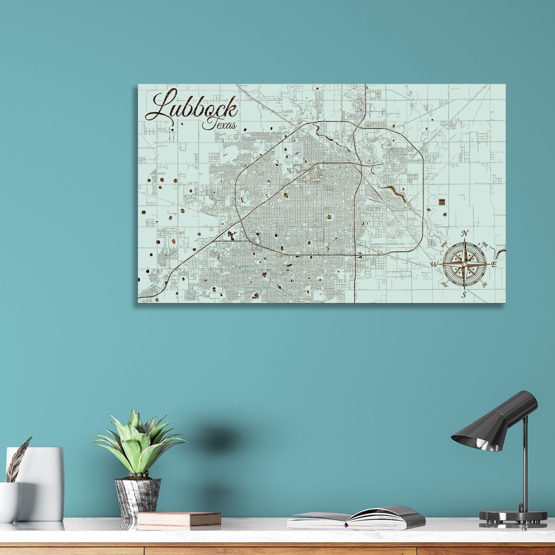 Lubbock, Texas Street Map Wood Wall Art Wood Wall Map Wood Engraved Map
