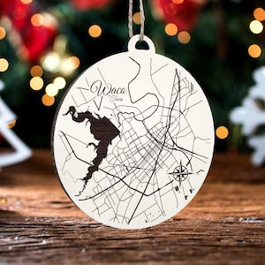 Waco, Texas Ornament | Gravierte Holz Landkarte Ornament | Handmade Urlaub & Wohndekor | Weihnachtsschmuck