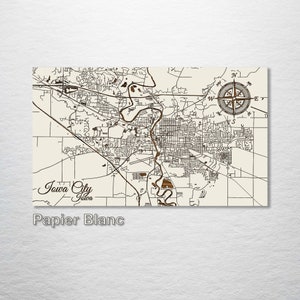 Iowa: Iowa City Street Map; Wood Engraved Map, Wall Art| Wood Wall Decor