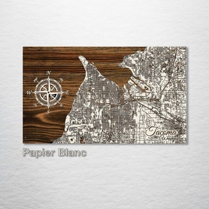 Tacoma, Washington Street Map | Wood Wall Art | Wood Wall Map | Wood Engraved Map of Tacoma, WA | Map Artwork | City Street Map | Home Decor