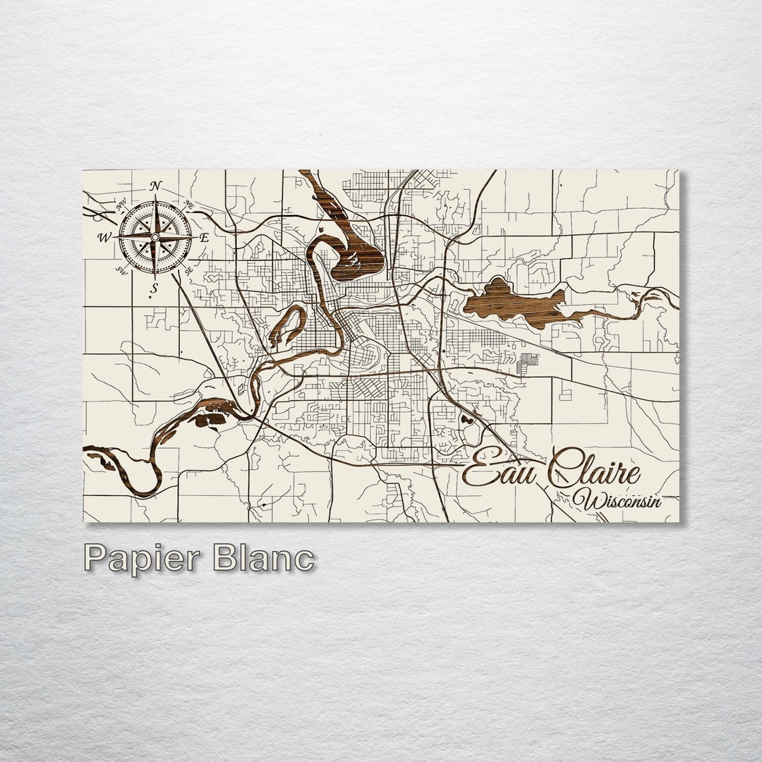 Eau Claire, Wisconsin Street Map Wood Wall Decor Home Decor Wood Wall