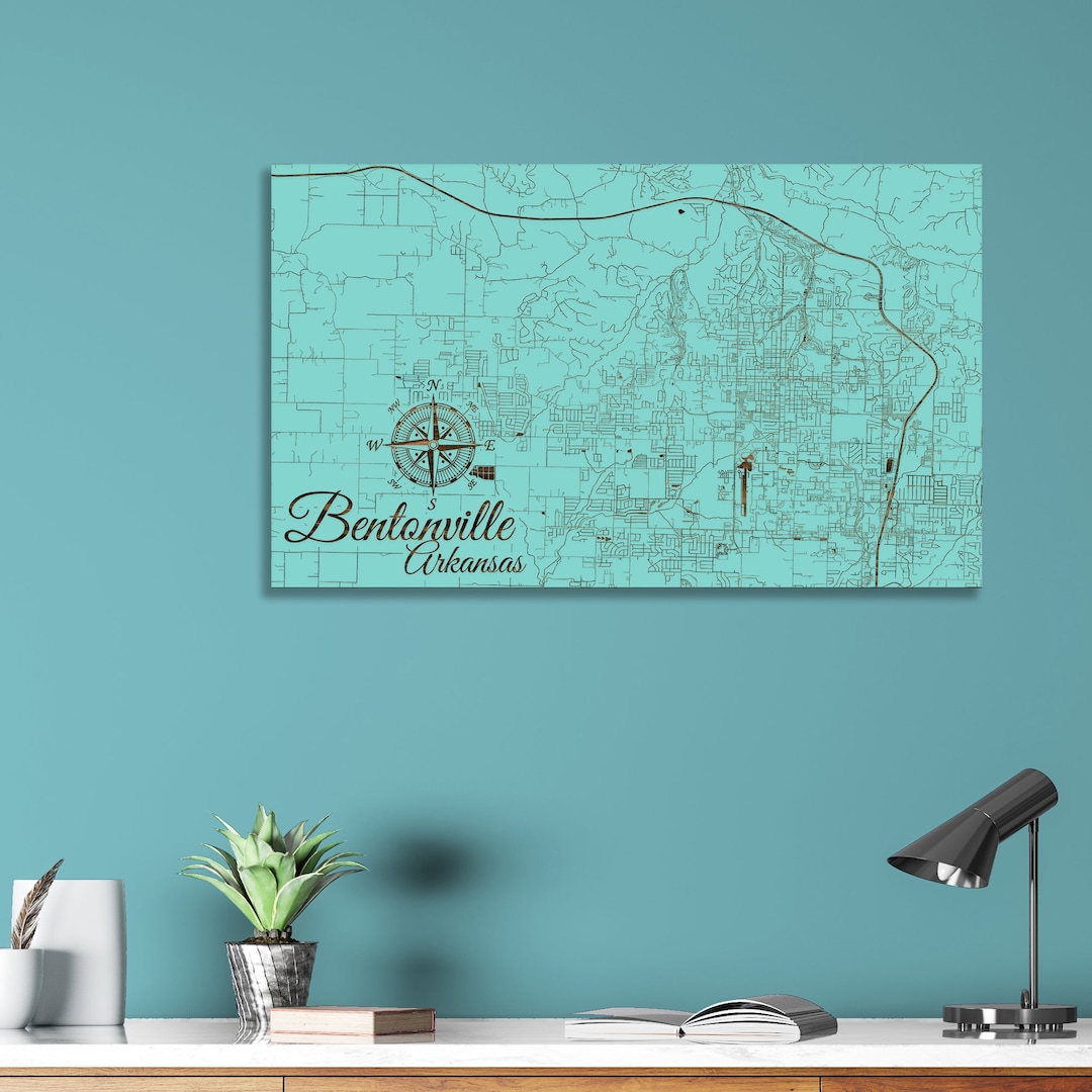 Arkansas Bentonville Street Map Wood Engraved Maps, Wall Art Wood Wall