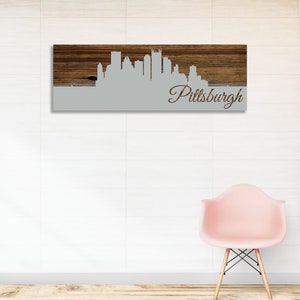 Pittsburgh, Pennsylvania Panoramic Skyline | Wood Engraved | Panoramic Wall Art | Pittsburgh, PA | Wood Wall Decor | Cityscape