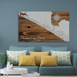 Panama City Beach, Florida Street Map |Wood Engraved Maps | Wood Wall Decor | City Street Map| Wood Engraved Map of Panama City Beach, FL