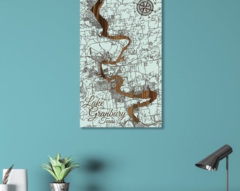 Lake Granbury, Texas Map Street Map | Home Decor | Wood Wall Map | City Street Map | Wood Engraved Map of Lake Granbury, TX