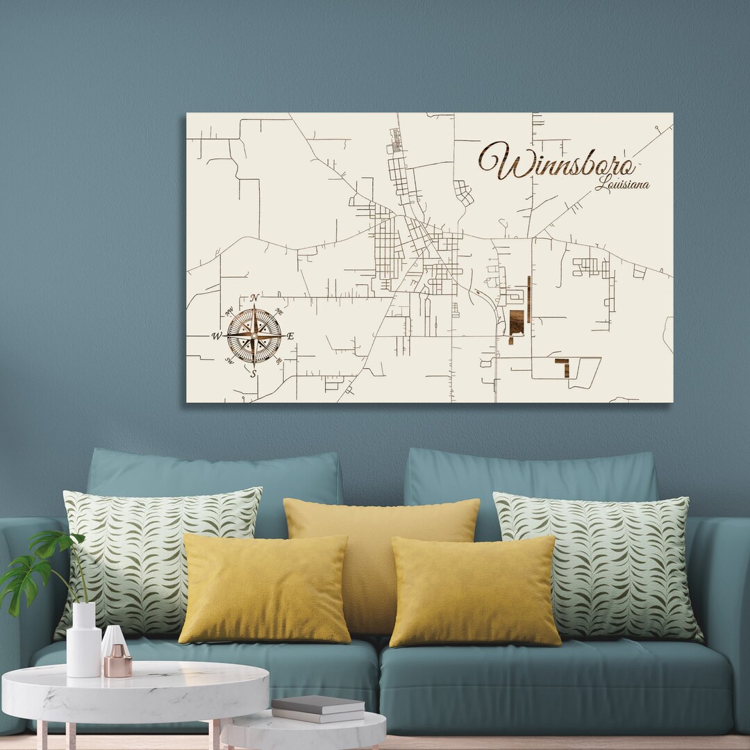 Louisiana Winnsboro Street Map Wood Wall Decor Etsy
