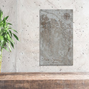 Palm Springs California Map: Wood Engraved Wall Art