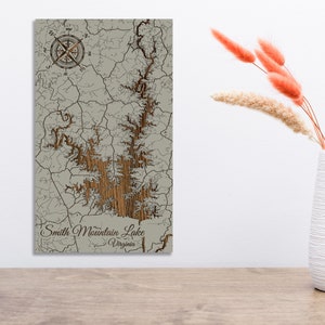 Smith Mountain Lake, Virginia Street Map| Wood Wall Decor | Wood Wall Map | City Street Map| Wood Engraved Map of Smith Mountain Lake, VA