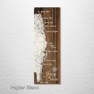 Jersey Shore, New Jersey Whimsical Map Wood Wall Decor Wood Wall Map City Street Map Home Decor Wood Engraved Map of Jersey Shore, NJ Papier Blanc