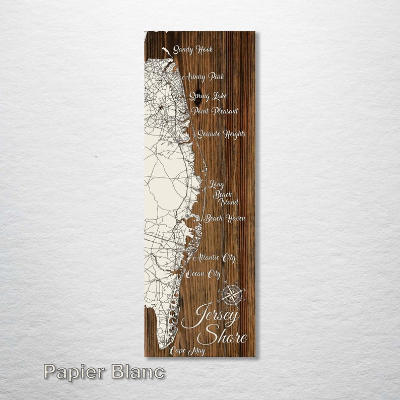 Jersey Shore, New Jersey Whimsical Map Wood Wall Decor Wood Wall Map City Street Map Home Decor Wood Engraved Map of Jersey Shore, NJ Papier Blanc