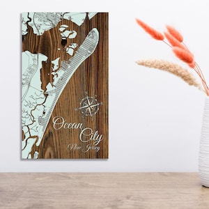 Ocean City, New Jersey Street Map | Wood Wall Decor | Home Decor | Wood Wall Map | City Street Map | Wood Engraved Map of Ocean City, NJ