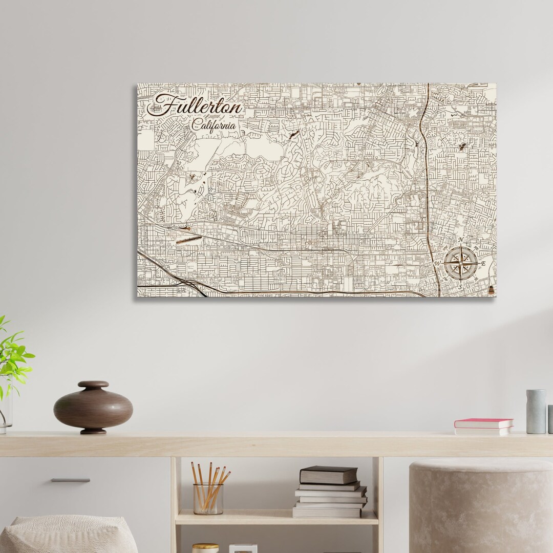 Fullerton, California Street Map | Wood Wall Art | Wood Wall Map | Wood ...