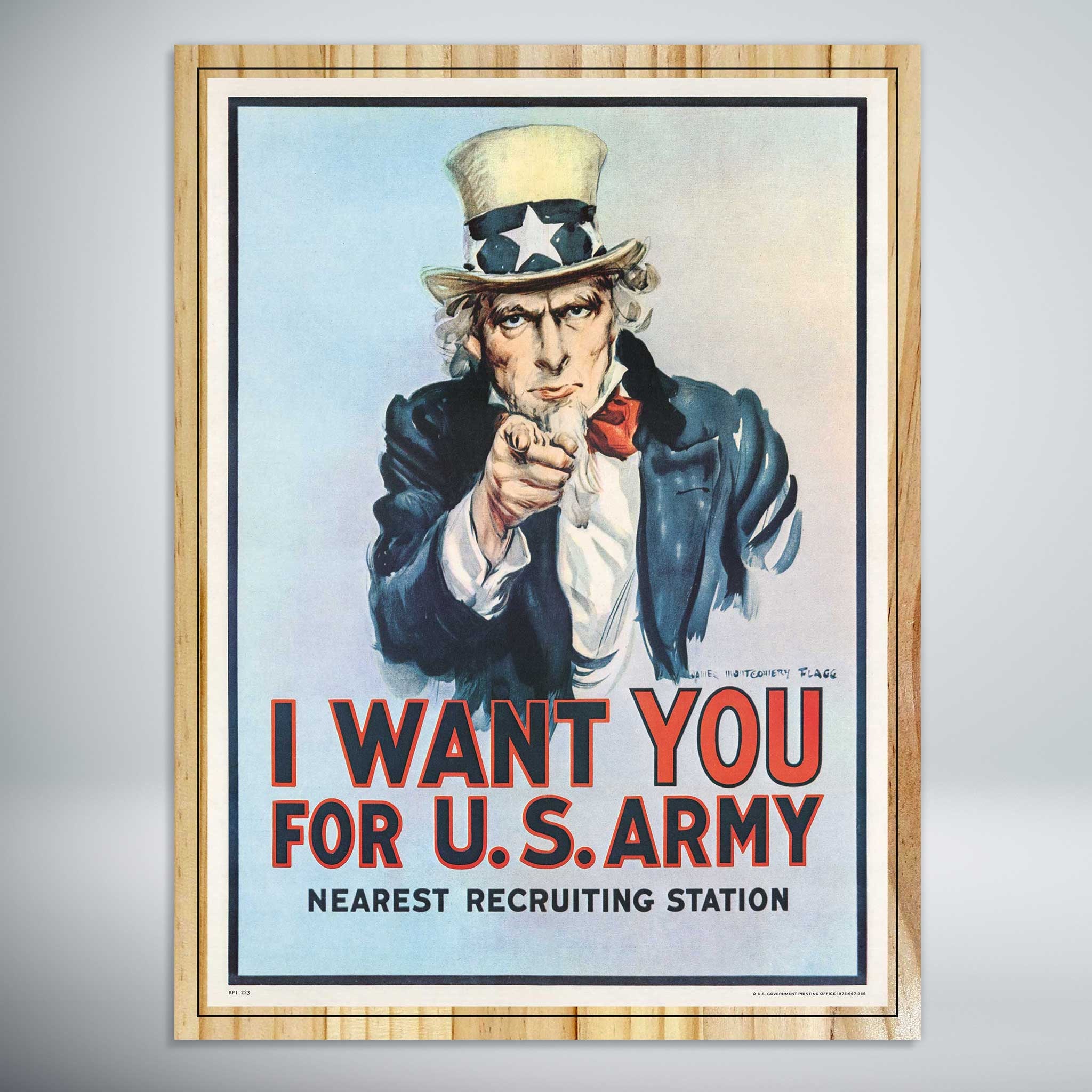Uncle Sam 'I Want You' Vintage Poster: 3D Elevated Pine Wood Art