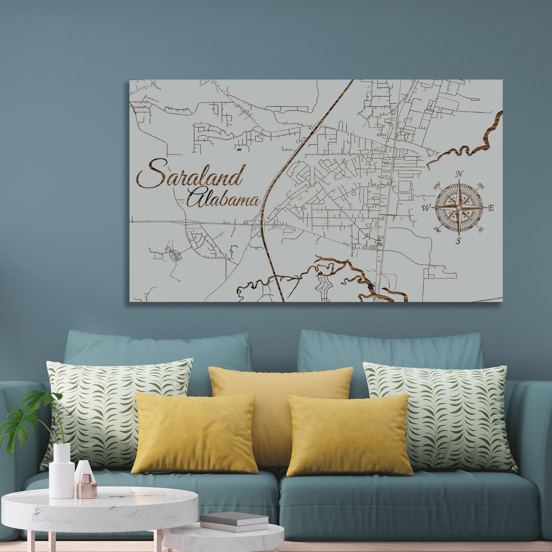 Alabama Saraland Street Map Wood Engraved Maps Wall Art Etsy