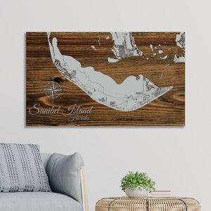 Sanibel Island, Florida Street Map | Wood Engraved Maps | Wood Wall Decor | City Street Map| Wood Engraved Map of Sanibel Island, FL