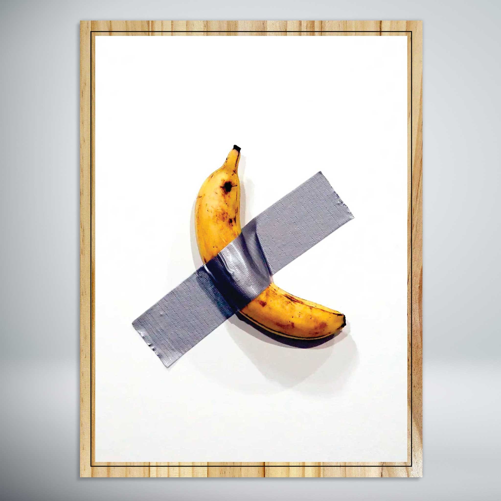 Banana Duct Taped to a Wall | 3D Elevated Art Prints on Premium Pine Wood | Wall Decor | Wall Art | Texturized Art