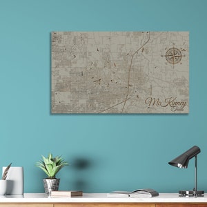 McKinney Texas Street Map: Wood Engraved Wall Art