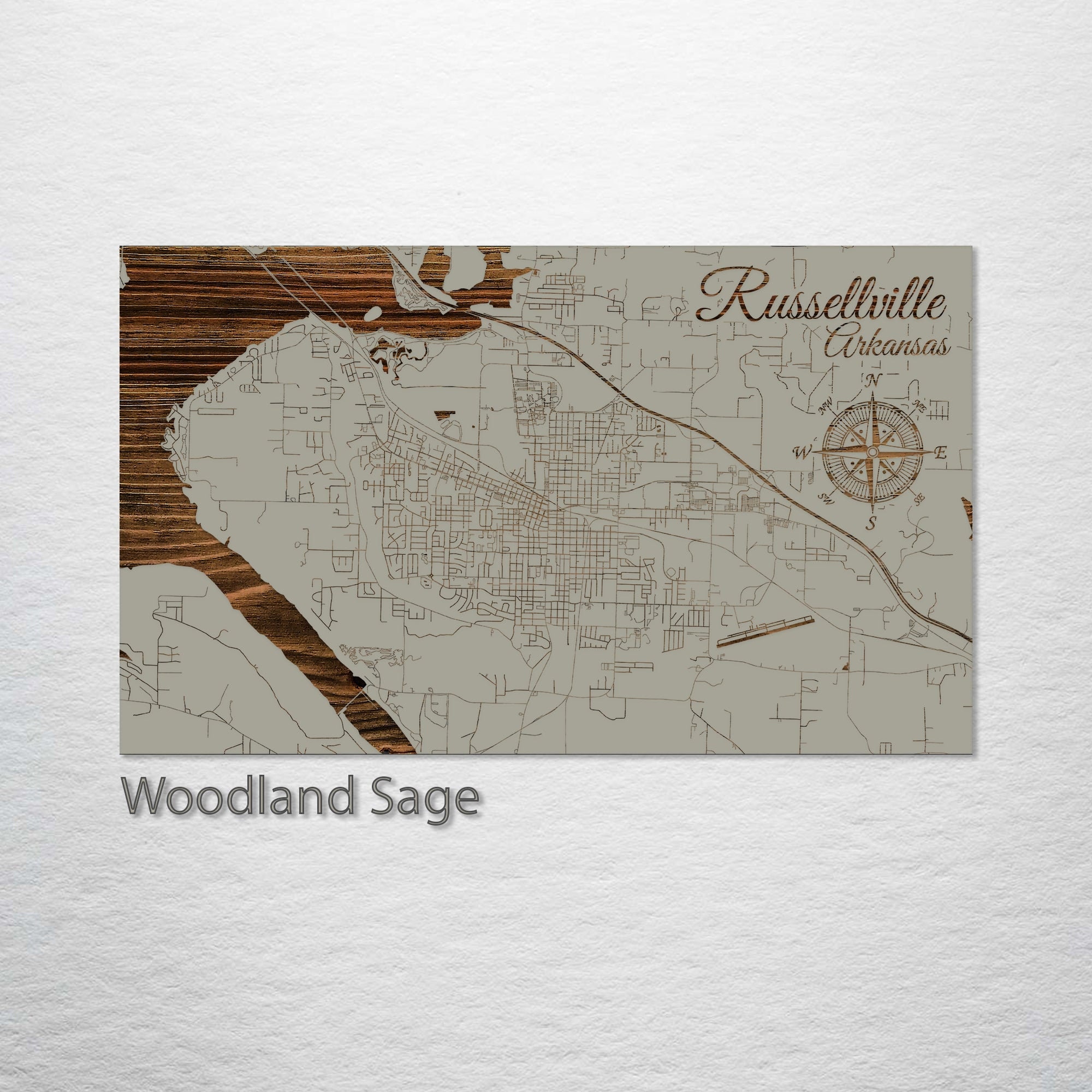 Arkansas Russellville Street Map Wood Engraved Maps Wall Etsy