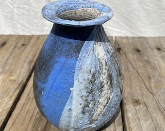 White Crackle & Copper Blue Raku Vase