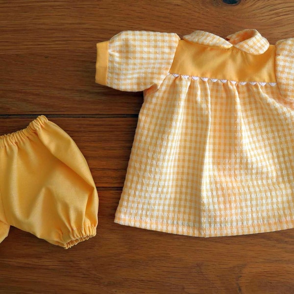 Joli petit ensemble vichy jaune pour poupon type Corolle +/- 30cm (vêtement de poupée)