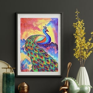 DIGITAL DOWNLOAD, Watercolor Peacock Wall Art, Printable Art