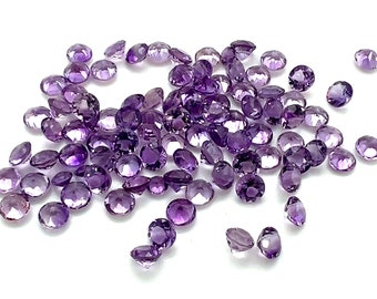 Amatista Piedra preciosa natural de forma redonda de 4 mm Piedra de amatista brasileña púrpura para hacer joyas 4,9 quilates para 20 piedras.