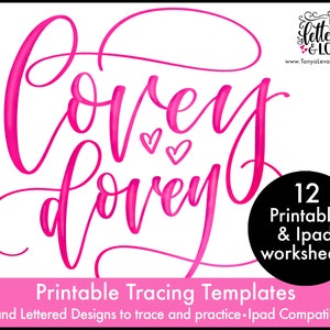 Brush lettering tracing templates modern brush calligraphy worksheets hand lettering printable & jpeg digital files for ipad procreate love