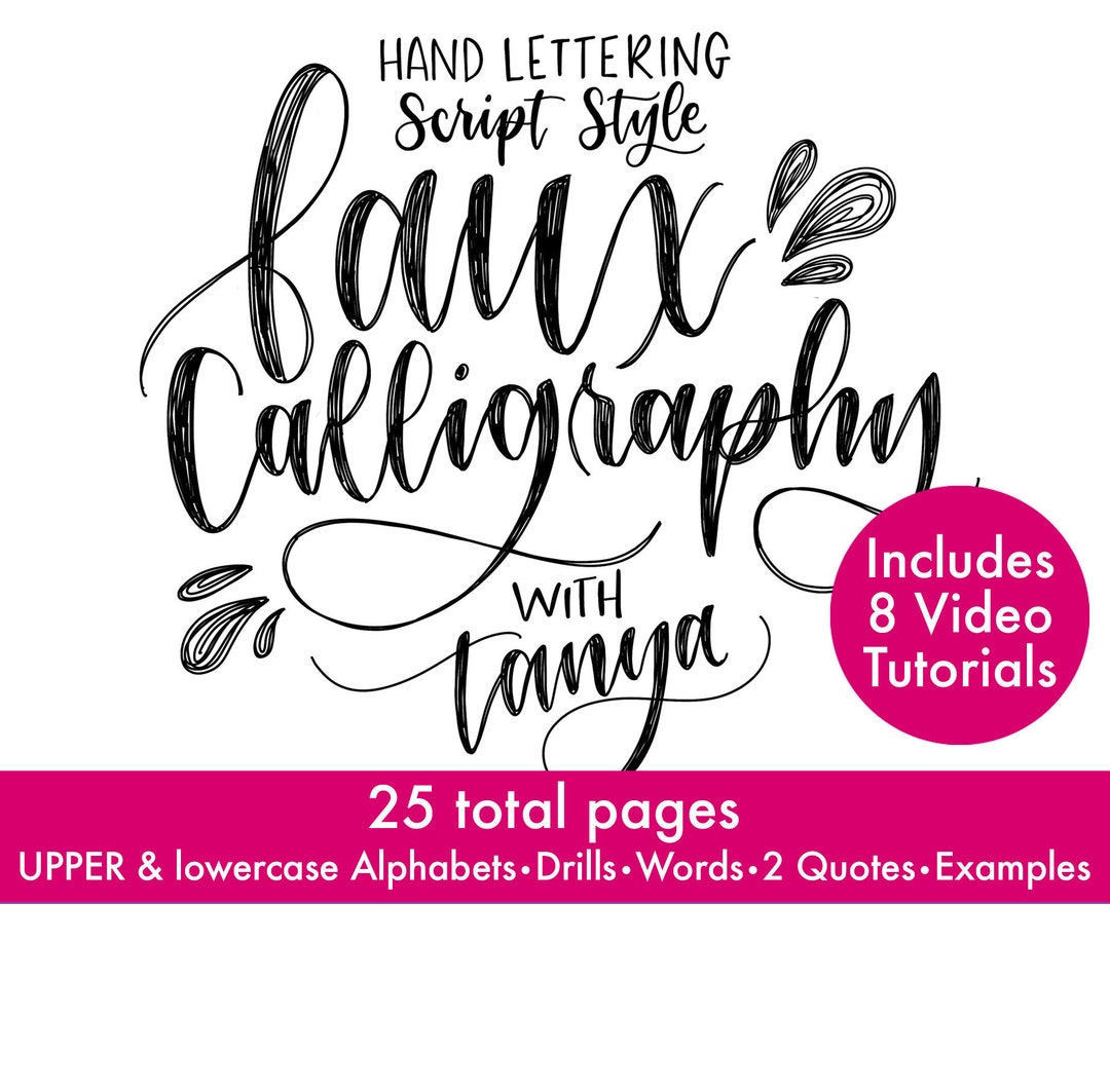 Faux Calligraphy Hand Lettering COURSE Tracing Worksheet Templates ...