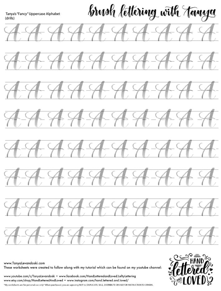 Uppercase Alphabet Brush Lettering Worksheets-printables - Etsy