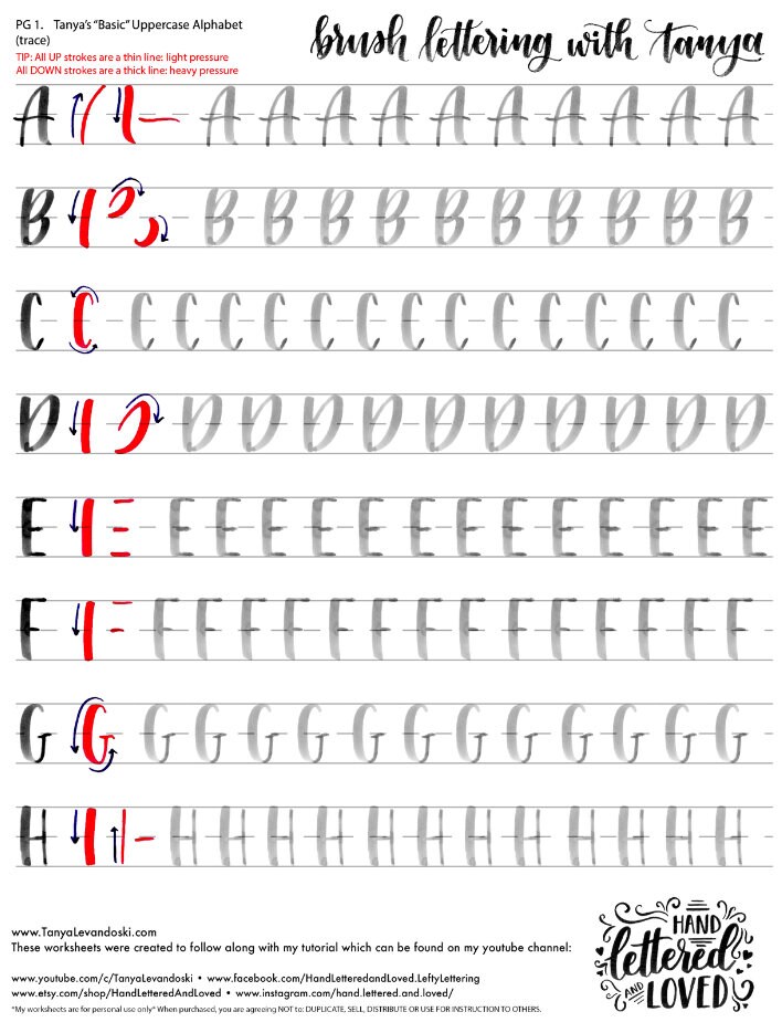 Uppercase Alphabet Brush Lettering Worksheets-printables - Etsy