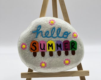 Hello Summer! hand painted river rock