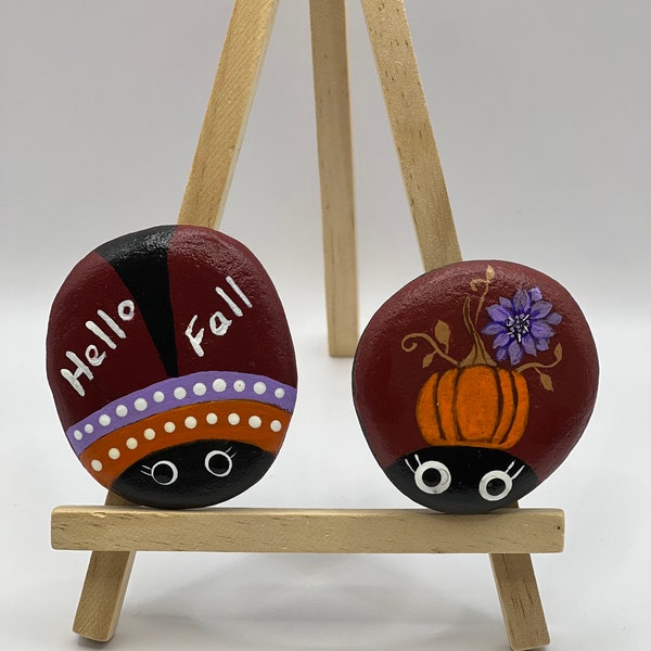 Set of 2  Fall Lady Bug rocks