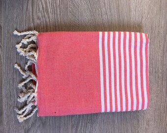 Fouta coton, Fala, tons écru et corail