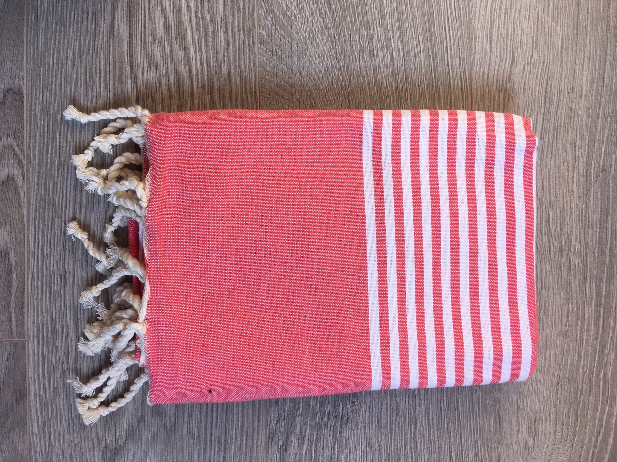 Fouta Coton, Fala, Tons Écru et Corail