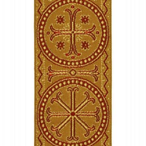 Trenza religiosa, para ornamentos litúrgicos, modelo ruota, color amarillo oro (0362), ancho 9 cm