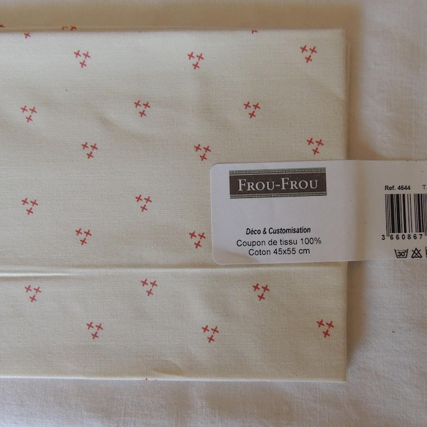 Coupon tissu coton I Love couture Motif Points Corail/Ivoire nacré