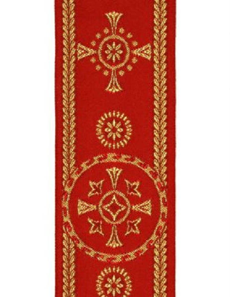 Galon religieux, pour ornements liturgiques, Couleur rouge 1072, modèle Oro Palmette, Largeur 9 cm image 1