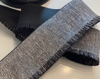 Elastic ribbon, metallic, black background color, silver lurex stripes, width 60 mm