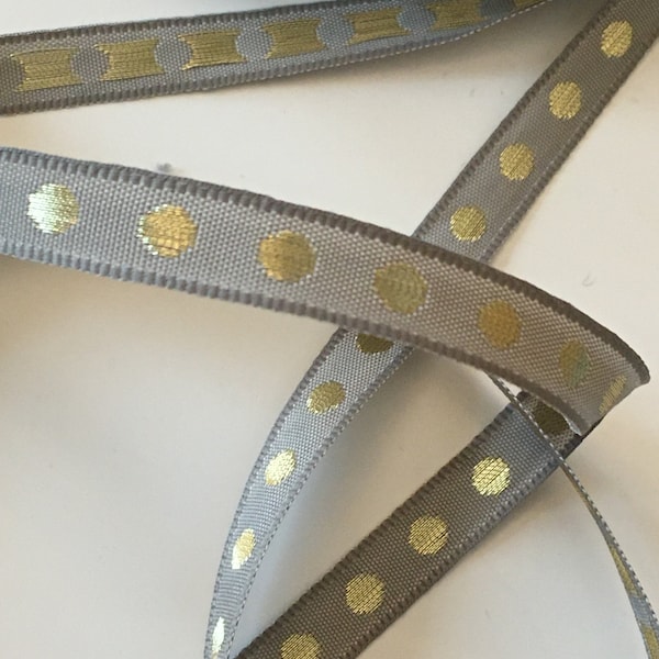 Golden polka dots, width 1 cm, medium grey color