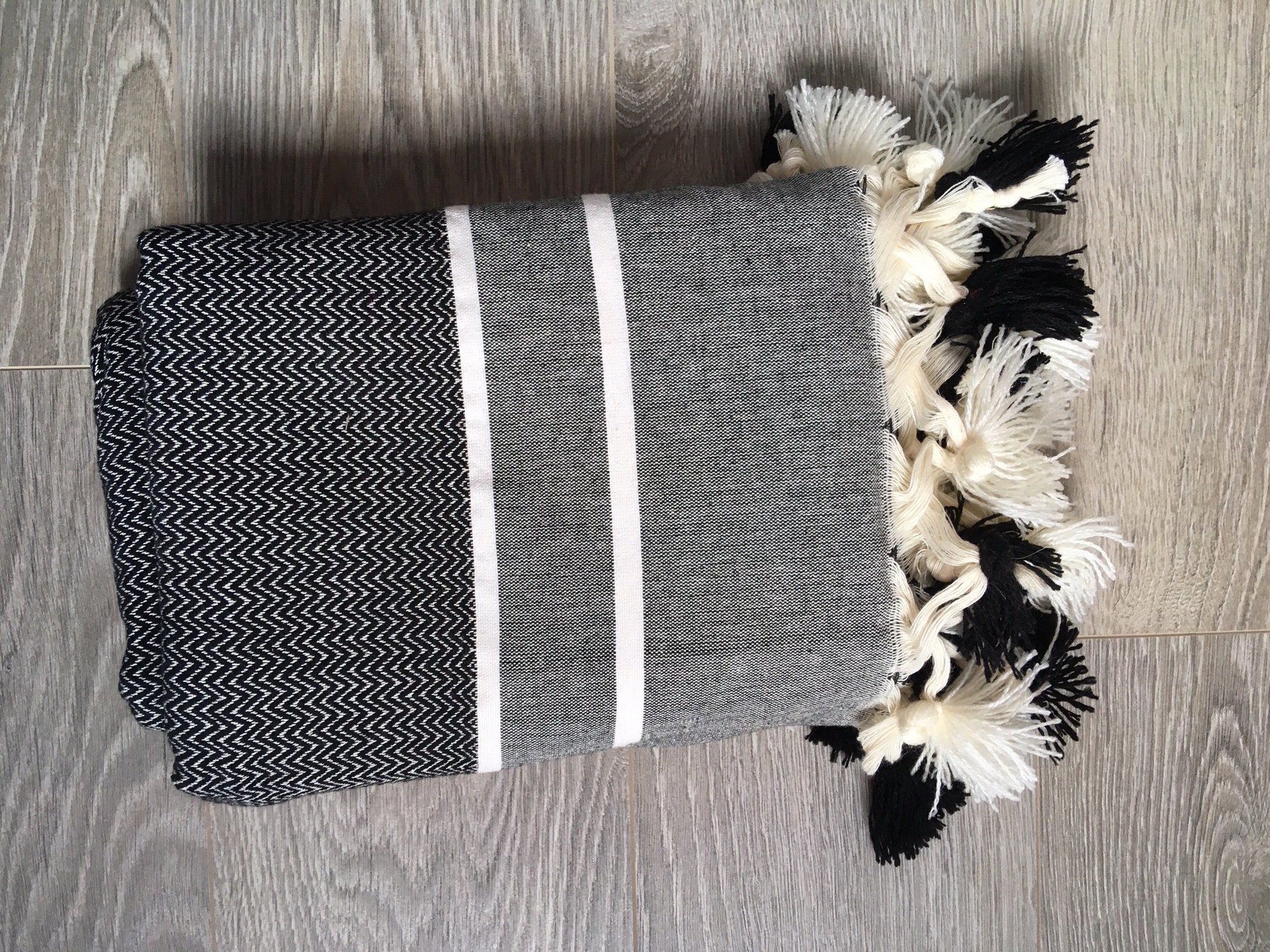 Fouta Coton, Pompon Chevron, Tons Taupe