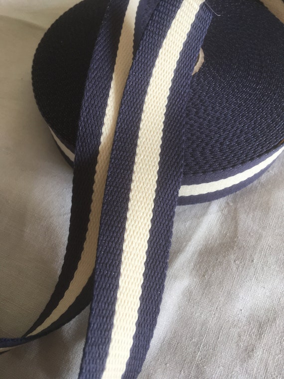 Sangle bagagère, coton, bicolore, couleur bleu marine/écru/marine 101,  largeur 30 mm -  France