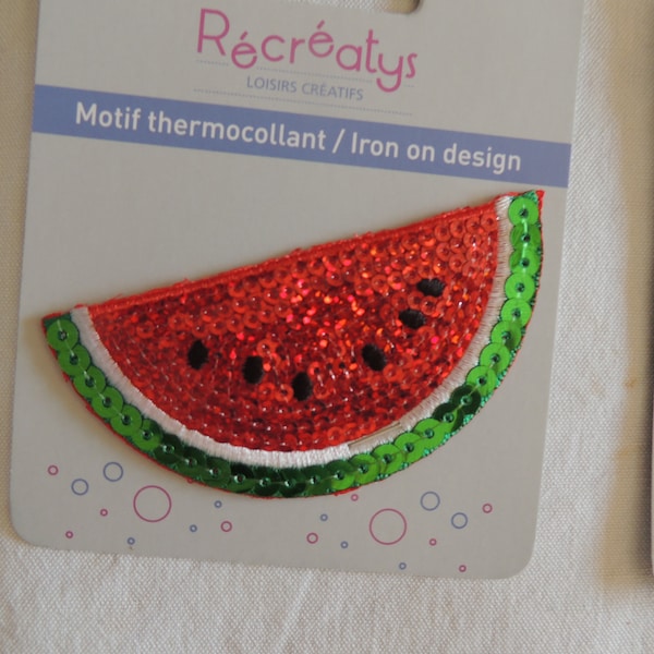 Motif thermocollant paillettes Tranche de pastèque Sequins tons rouge et vert