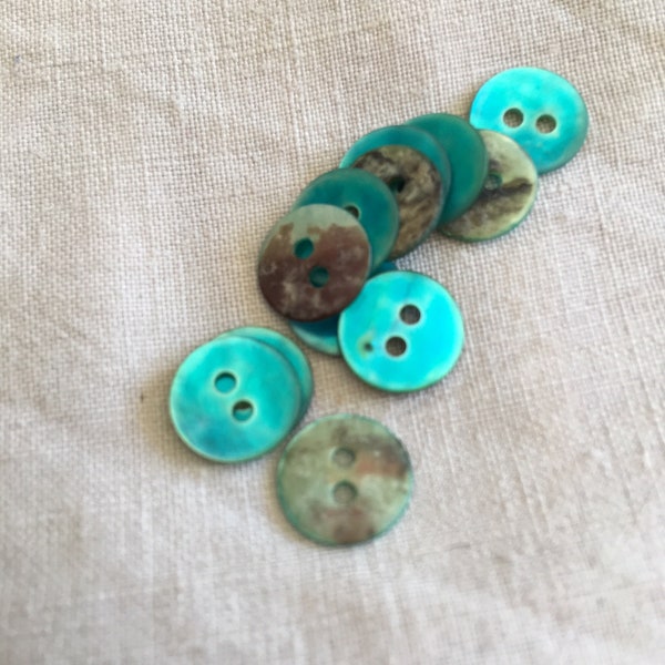 Bouton fantaisie, rond, nacre, Couleur Turquoise (639), Diamètre 10 mm