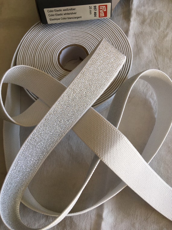 Elastic Ribbon, Color, Woven Color White Silver, Width 50 Mm 